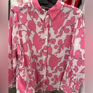 Bright Pink Floral Silky Blouse Valentines Flowy Floral Tropical 💕🌸💞
